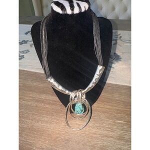 Silver Tone Turquoise Pendant Necklace Statement Boho Bohemian Fashion Jewelry‎